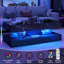 Modern High Gloss Black LED Coffee Table with 2 Storage Drawers, 20 Colours LED Lights (APP/Remote Control), 2-Tier Marbling Print Centre Table for Living Room-766275198-766275184-798845217