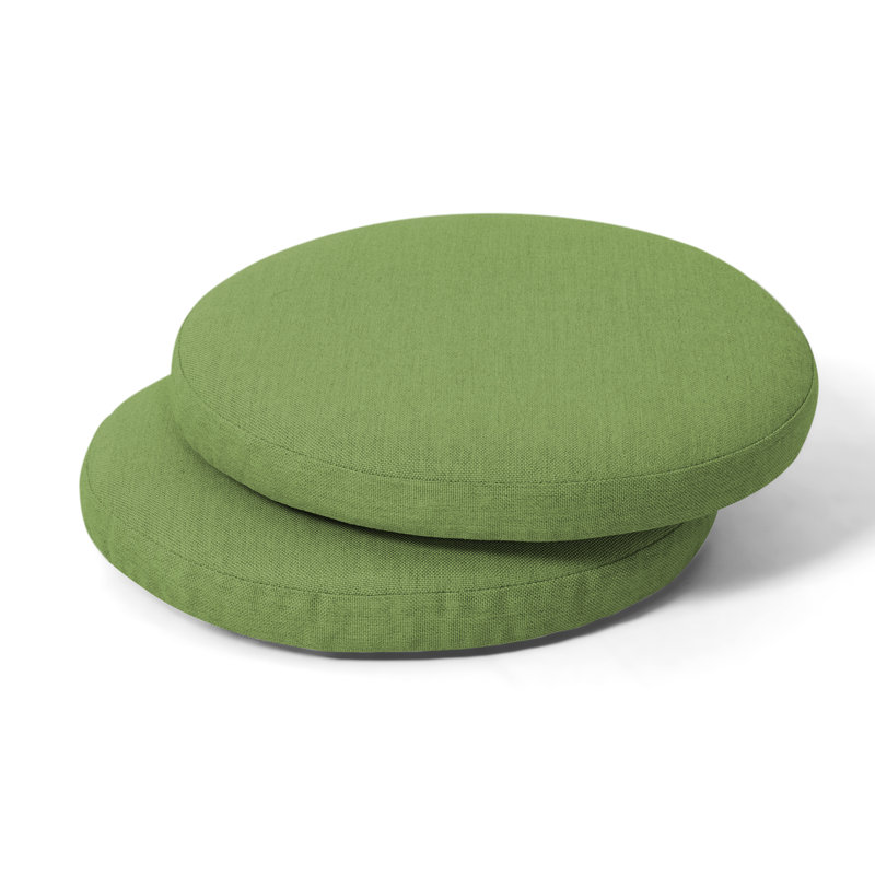 Outdoor 2-Pack 15'' x 1.4" Green Round Chair Seat Cushions with Straps, Green