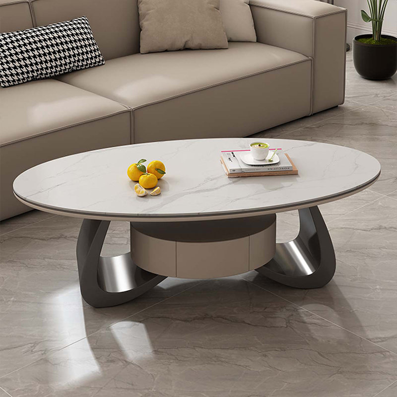 Table basse ovale en bois fritté gris, H 16,54 po x L 55,12 po x l 31,5 po