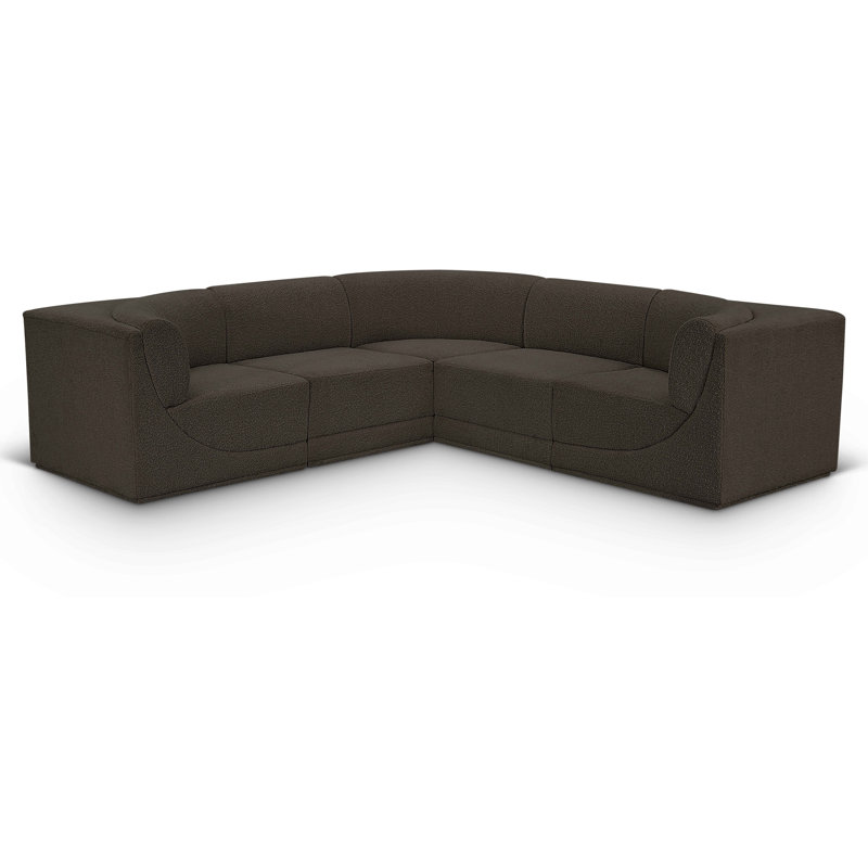 Ollie 5 - Piece Upholstered Sectional, Brown Boucle Fabric