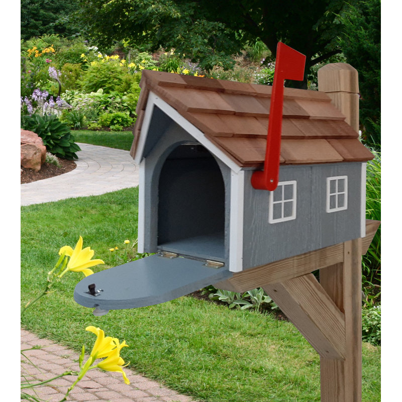 Amish Mailbox, Handmade, Barn Style Mailbox, Grey/White