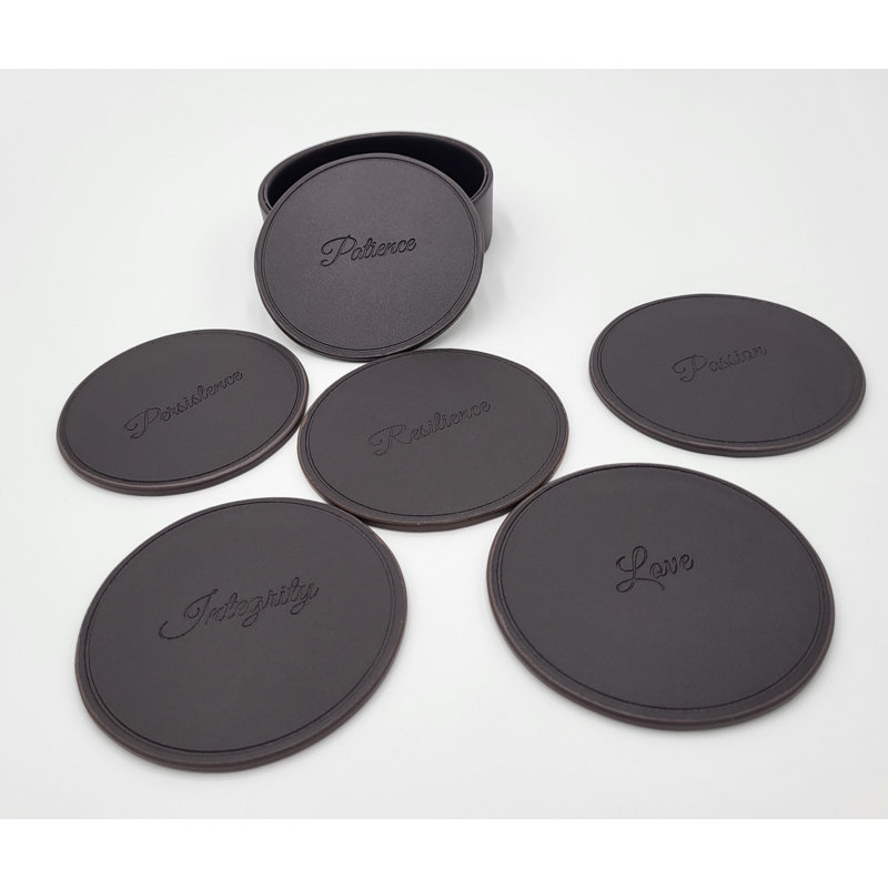 Ensemble de sous-verres de 6 verres décoratifs en cuir «Love Passion», cadeau de pendaison de crémaillère, brun