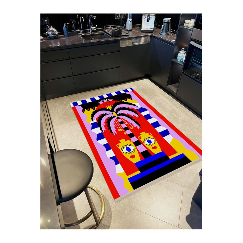 Tapis décoratif lavable à la machine multicolore, Sous-tapis rectangulaire de 3 pi 3 po x 4 pi 11 po