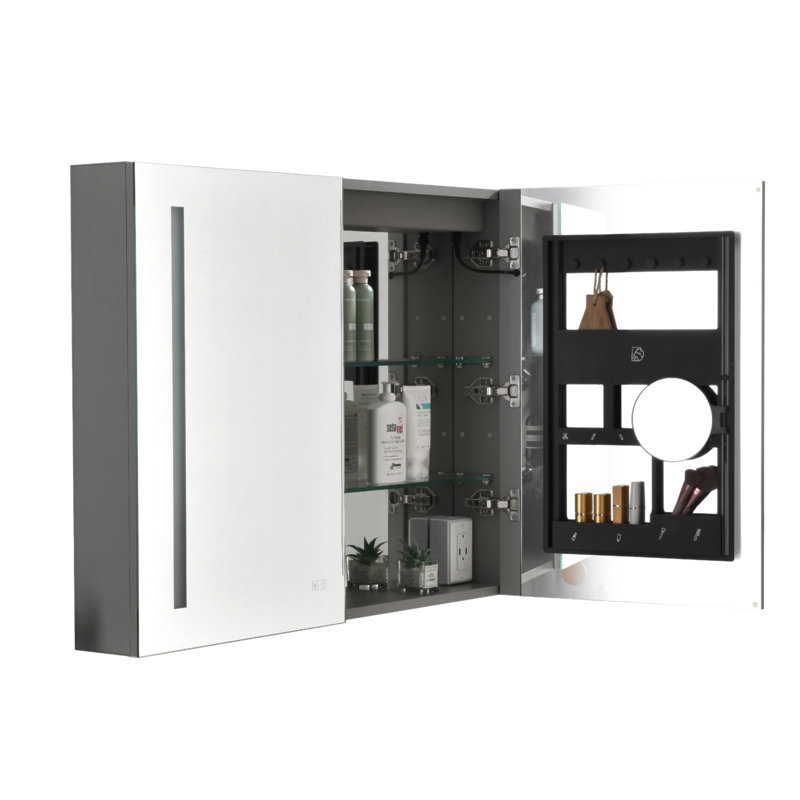 Armoire à pharmacie 40 po x 30 po à DEL avec miroir, douilles, à intensité variable et anti-buée