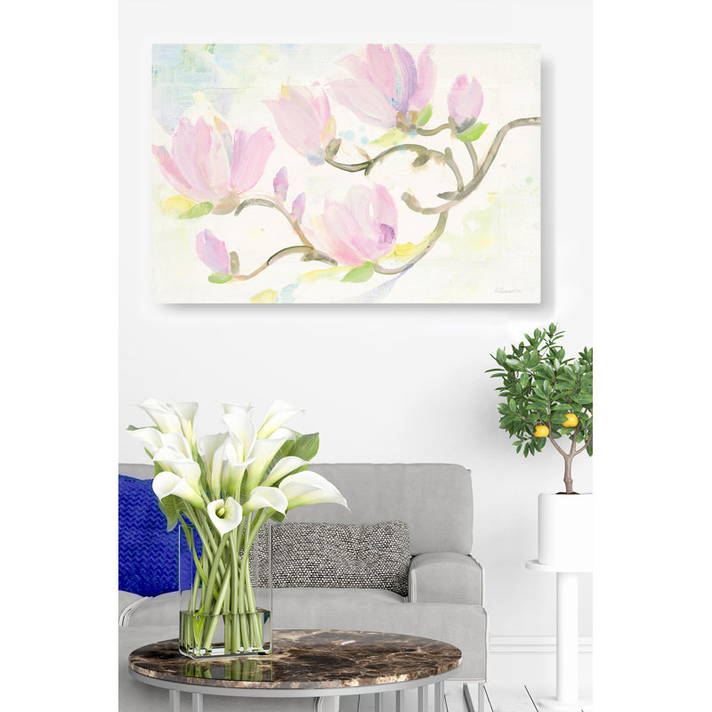 Branches fleuries, floral, rose, branches, jaune, brun, clair, aérien, doux, H 24 po x l 36 po x P 1,5 po