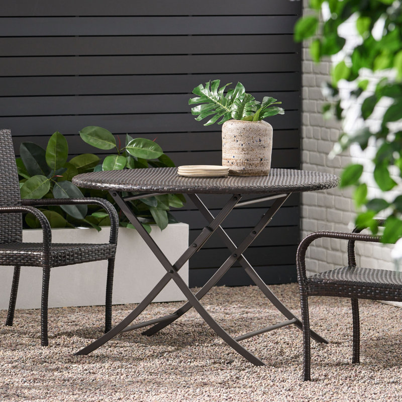 Hutt Round Metal Folding Outdoor Dining Table With Umbrella Hole , 45.5'' in. W 45.5'' in. D