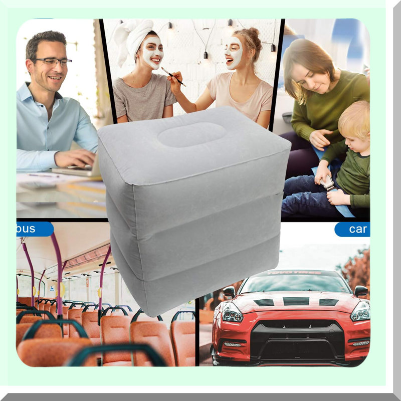 Inflatable Travel Foot Rest Pillow - Ultimate Leg Support for Airplanes, Cars, Trains, Office - Comfortable Bed for Kids to Sleep on Long Flights - Grey Relaxation Aid