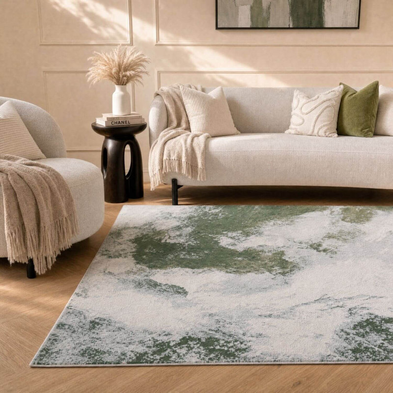 Elaris Collection Rectangle Marble Area Rug, Green/Light Grey, 80X150 cm