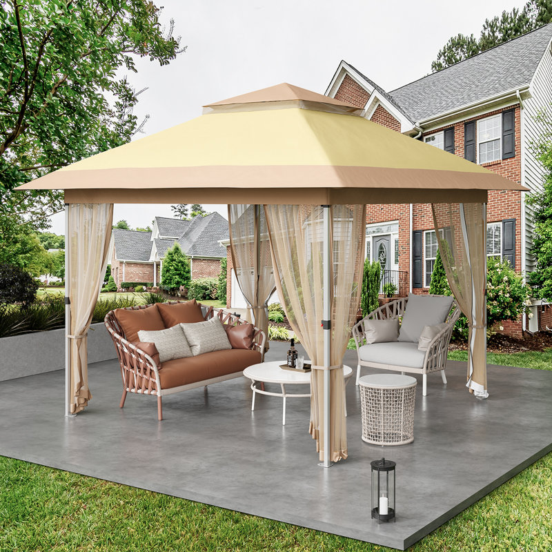 Auvent double à toit double avec moustiquaire, pavillon de jardin pliant pour la cour et le patio, 10 x 10 pi / 12 x 12 pi