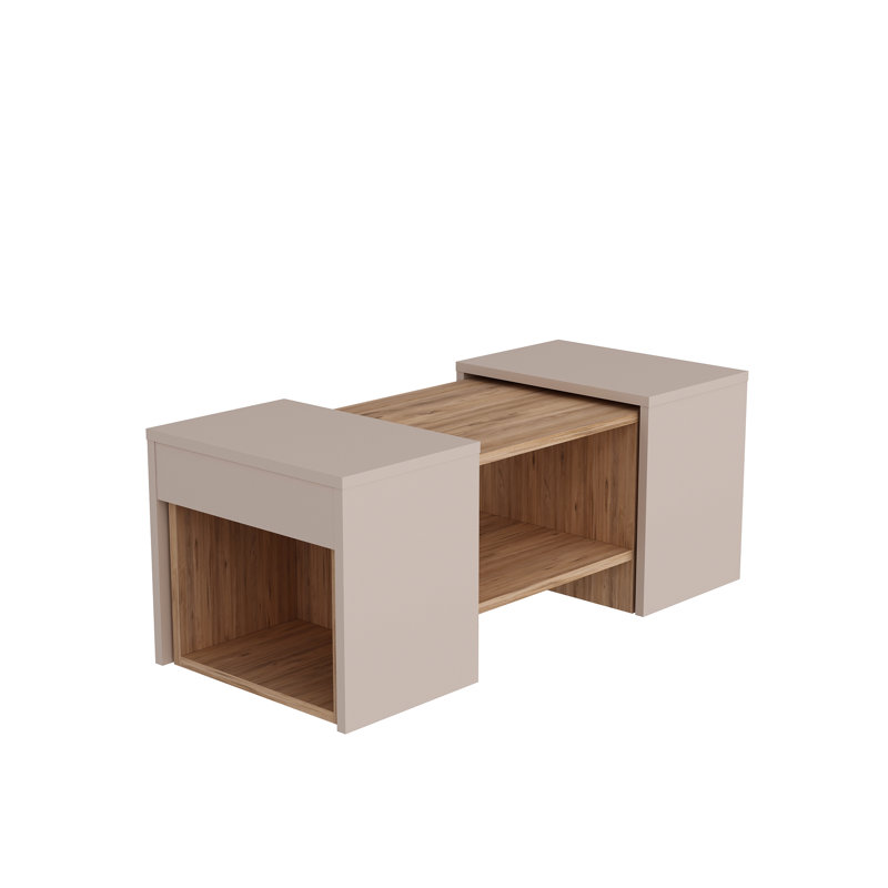Frame Coffee Table with Storage, Beıge/Atlantic Pine
