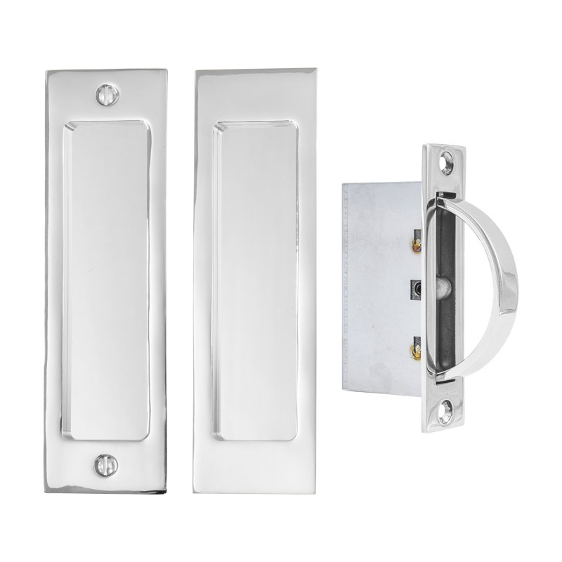 Pocket Door Hardware Passage Set with Edge Pull, Polish Stainless Steel