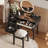 39" Retro Bohemian Style Wooden Makeup Vanity Set With Charging Plug&USB Port And Stool, Dressing Table With 3 Storage Drawers And 1 Rectangular Rattan Drawer-1846985076