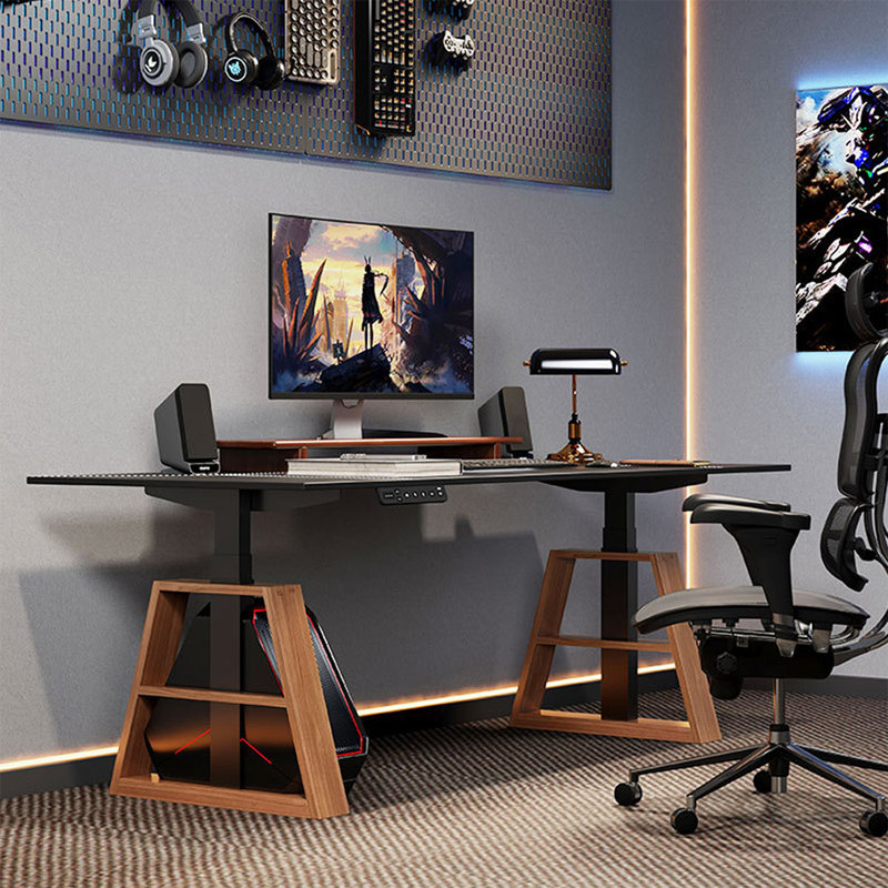 Black&Walnut Rectangular Solid Wood Standing desk, 51.57" H x 55.12" W x 27.56" D