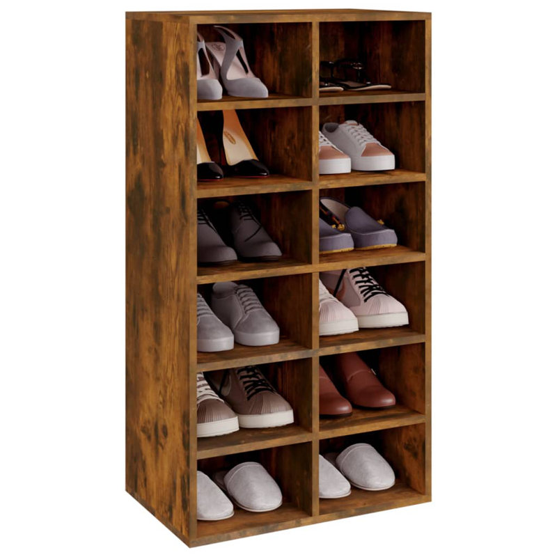12 Pair Shoe Rack, Smoked Oak