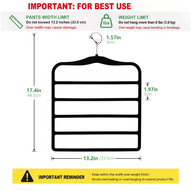 Closet Organizers and Storage, 3 Pack Pants Hangers Space Saving,Black, Black