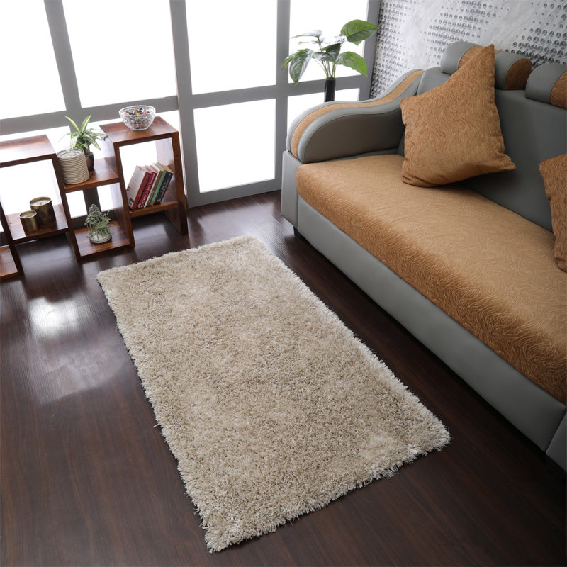Sanford Hand Tufted Shag Polyester Eco-Friendly Area Rugs - Rectangle, Ivory Color, Plain Solid Design, High Pile Thick Handmade Anti Skid Area Rugs for Living Room, Bed Room