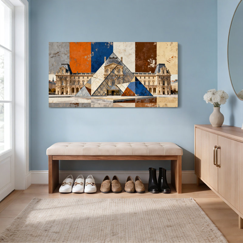 Ensemble de 1 tableau sur toile tendue représentant la pyramide du Louvre à Paris, H 24 po x l 48 po