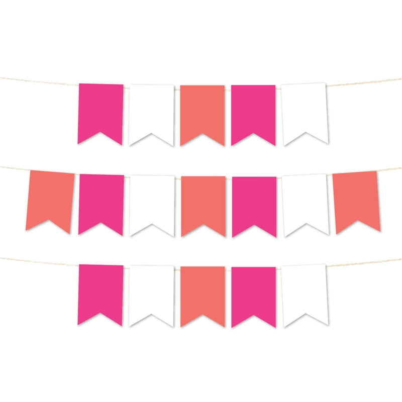 Bannière Koyal Wholesale, fuchsia, blanc, corail, 24 pièces, 12 pi, Fuchsia/White/Coral