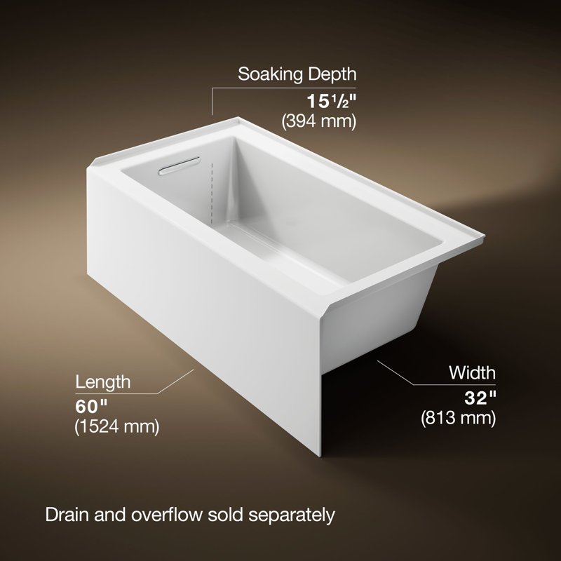 Underscore 60" x 32" Rectangular Alcove Soaking Bathtub with Integral Apron, Left