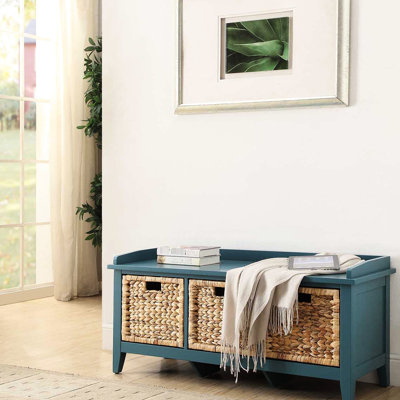 Banc de chambre en bois sarcelle avec rangement de tiroir - Polyvalent et fonctionnel