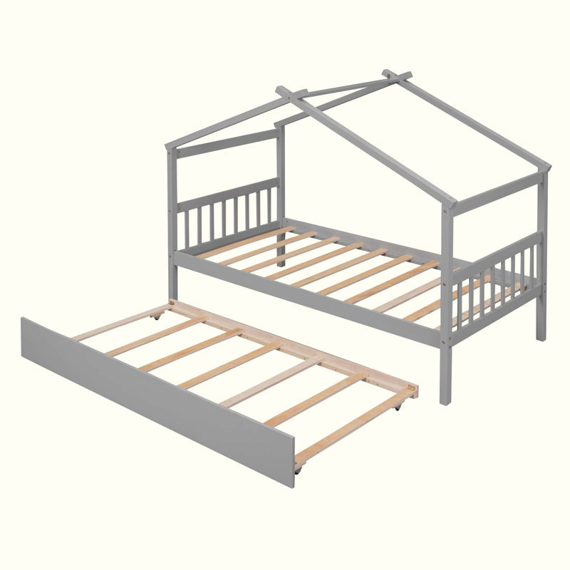 Aashini Kids Platform with Trundle, Gray, Twin