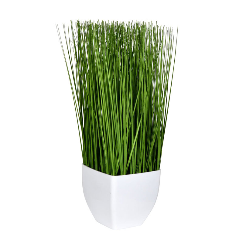 16.5" Green Faux Grass Arrangement in White Pot