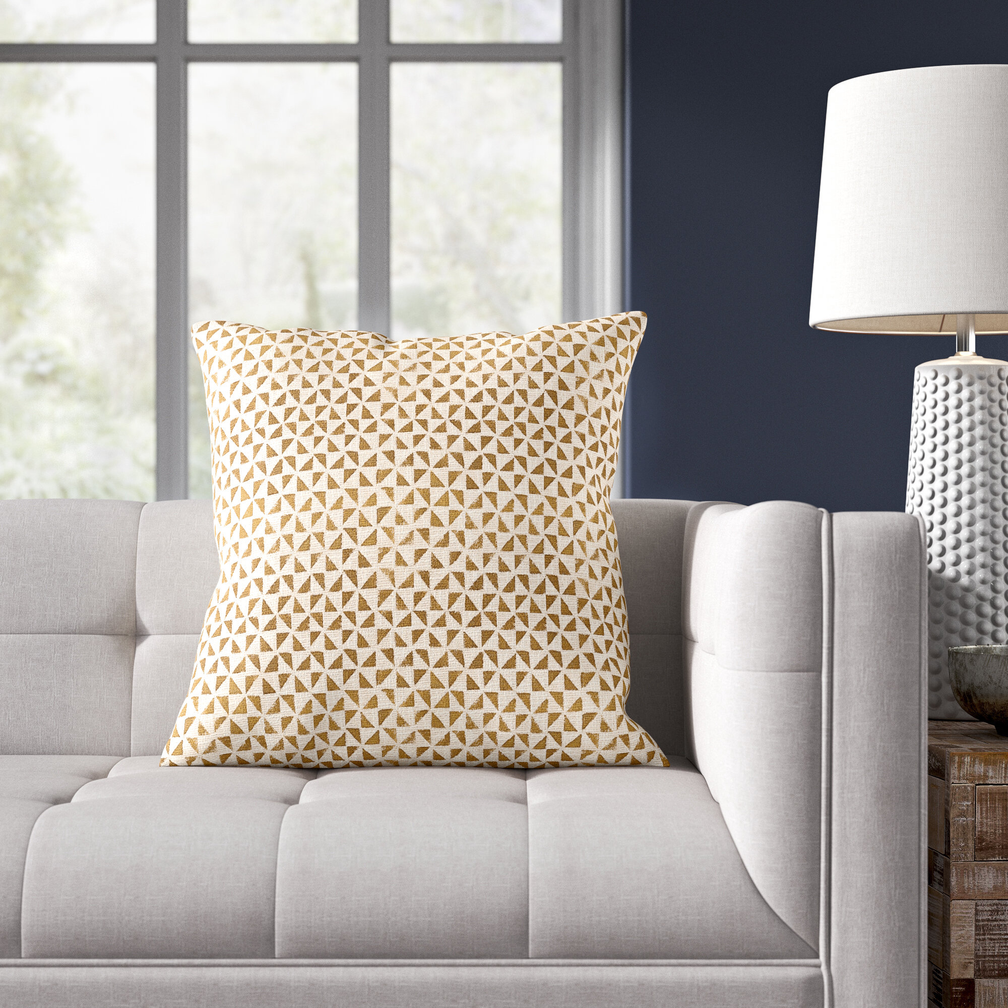 Zetta Geometric Cotton Throw Pillow, Beige/Camel, 18" x 18", Pillow Cover Only - No Insert