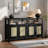 Bohemian Style Sideboard With 3-position Adjustable Shelves, Handwoven Rattan Doors And Open Shelves, No-handle Design-1487505629