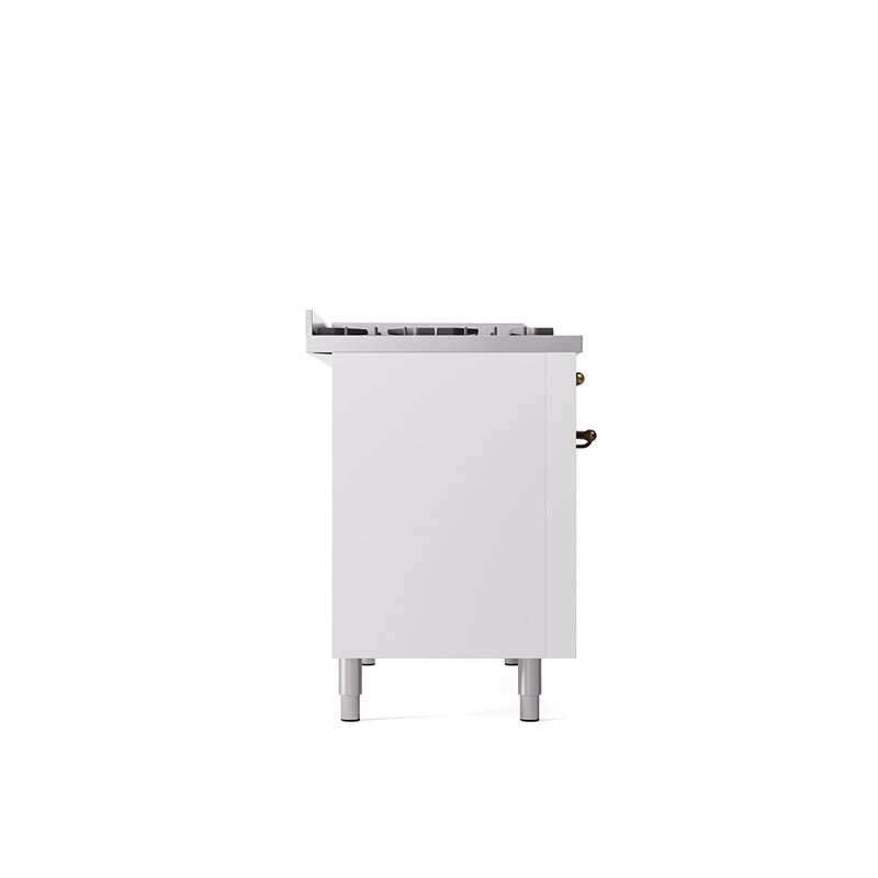 ILVE Nostalgie II, cuisinière à double combustible de 48 po, 8 brûleurs, plaque chauffante, Propane liquide, Blanc / bronze