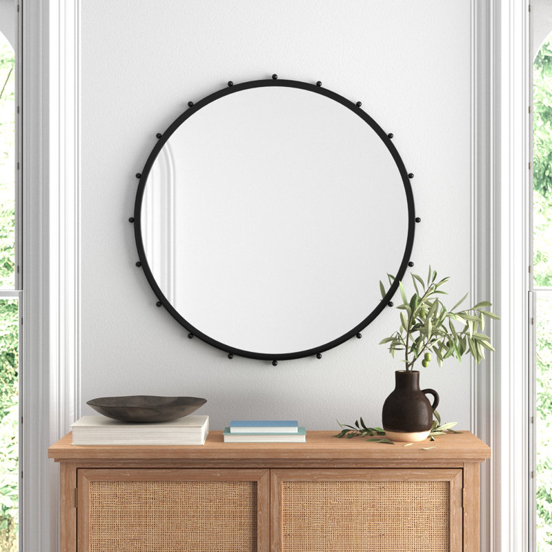 Weston Metal Round Mirror, Black, 43.7" x 43.7"