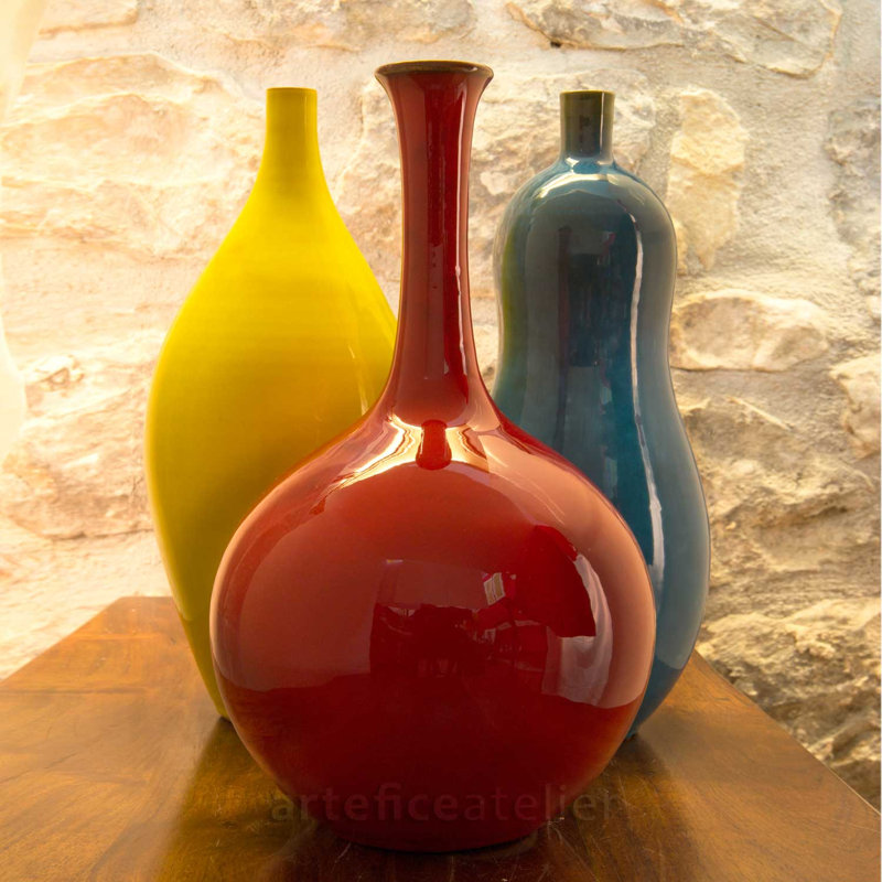 Clelio Handmade Ceramic Table Vase, 40cm H x 19cm W x 19cm D, Blue
