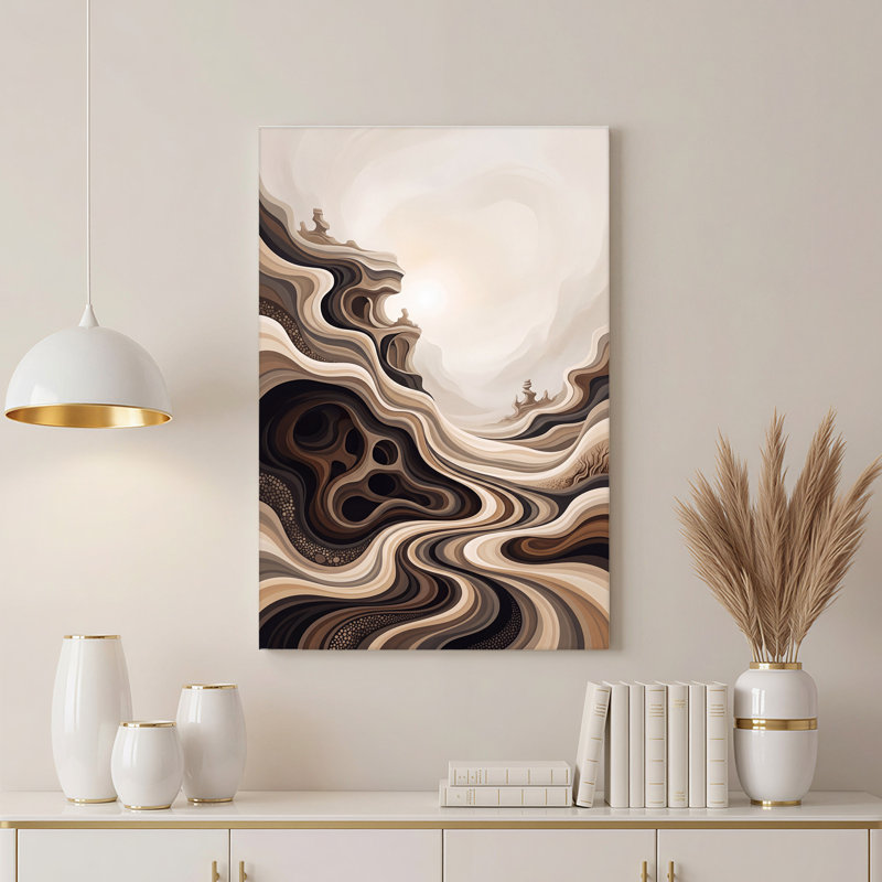Toile abstraite abstraite brune et beige, 30"H x 20"W