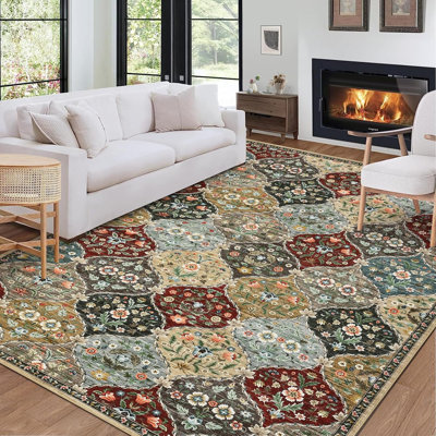 Tapis de couloir vintage lavable 2 x 6, antidérapant, à poils courts, résistant aux taches, tapis décoratif pour la cuisine, le couloir, le salon, la chambre à coucher, rouge / brun.