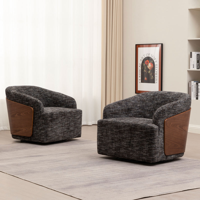 Andretta Linen Swivel Barrel Chair, Gray Linen