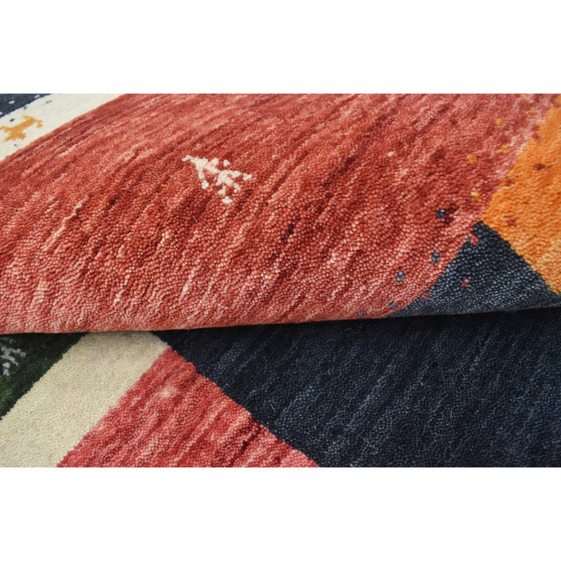 Hand Knotted Wool Area Rug in Black/Red/Green/Ivory, Runner 2'6" x 8'