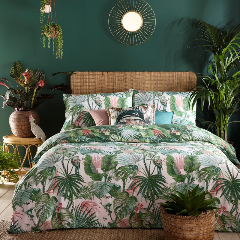 Cotton Blend Floral Duvet Cover Set with Pillowcases, King Duvet Cover + 2 Standard Pillowcases