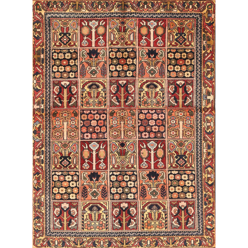 Tapis beige/noir/rouge traditionnel Bubovice, Rectangle 3 pi x 5 pi