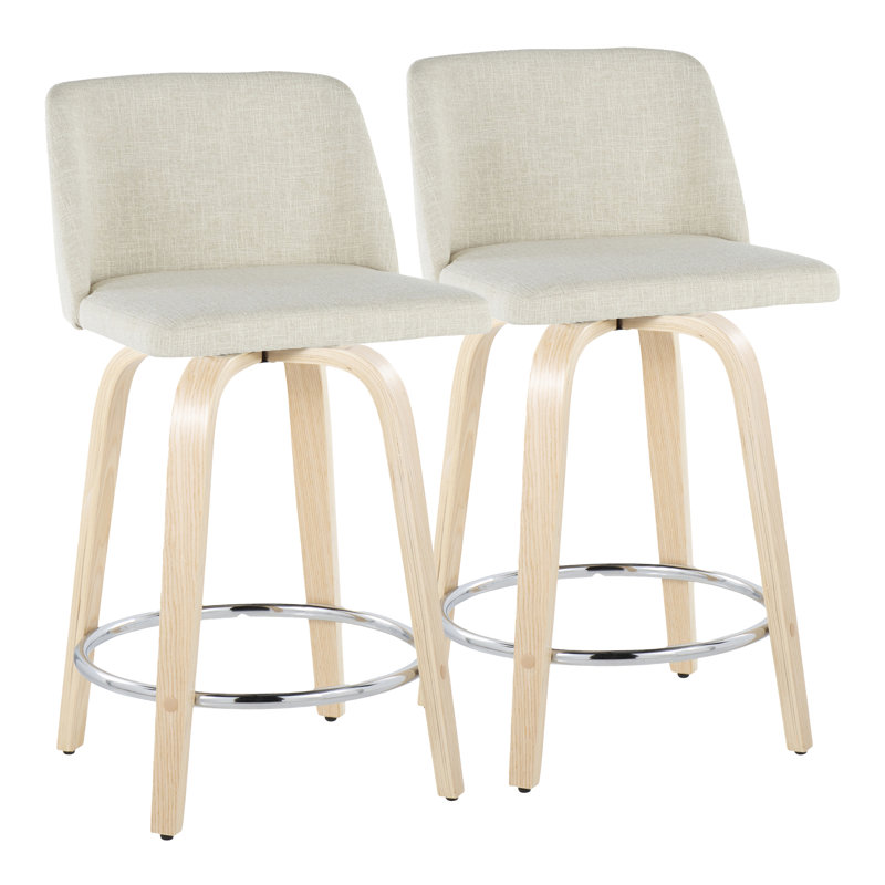 Swivel Upholstered Counter Stool, Counter Stool (24" Seat Height), Cream, Natural/Chrome