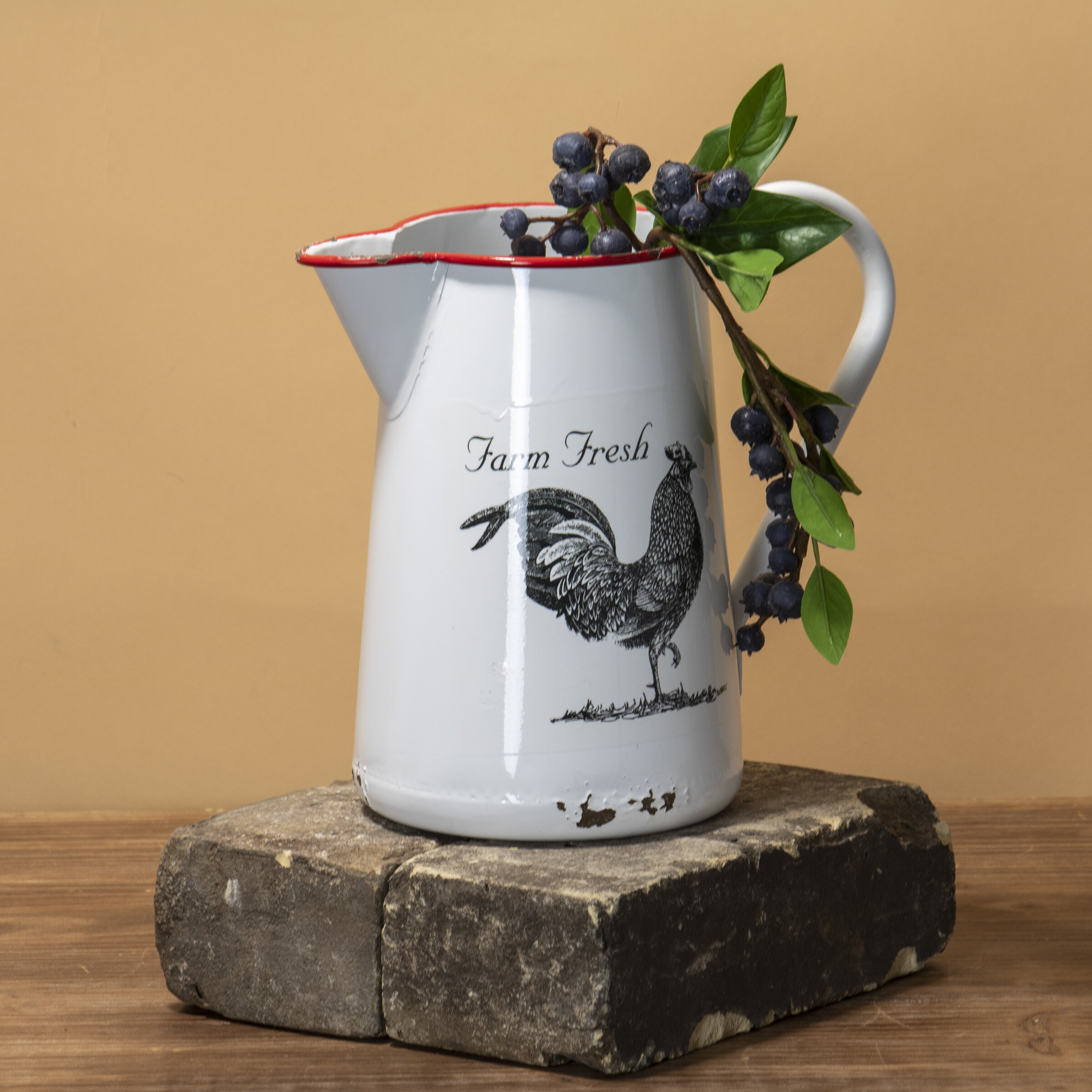 Floral Rooster Ceramic Beverage Pitcher