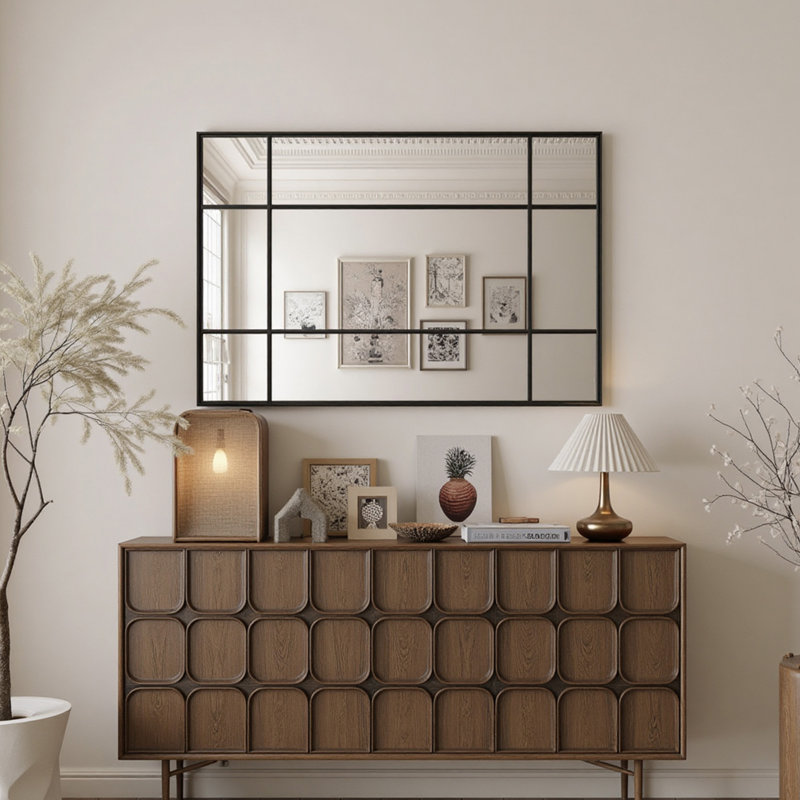Miroir mural rectangulaire à angle droit quadrillé, noir et doré, plusieurs tailles, 36 po x 24 po, Noir