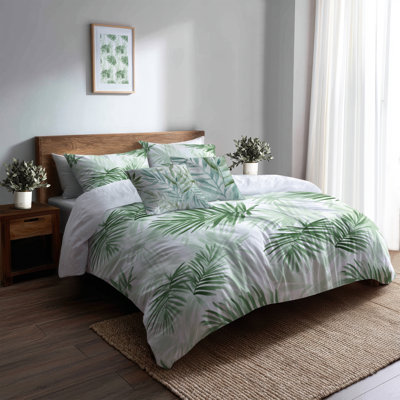 Ensemble de literie à motif floral 5 pièces - Ensemble de housse de couette et de coussins Green Soft Palm