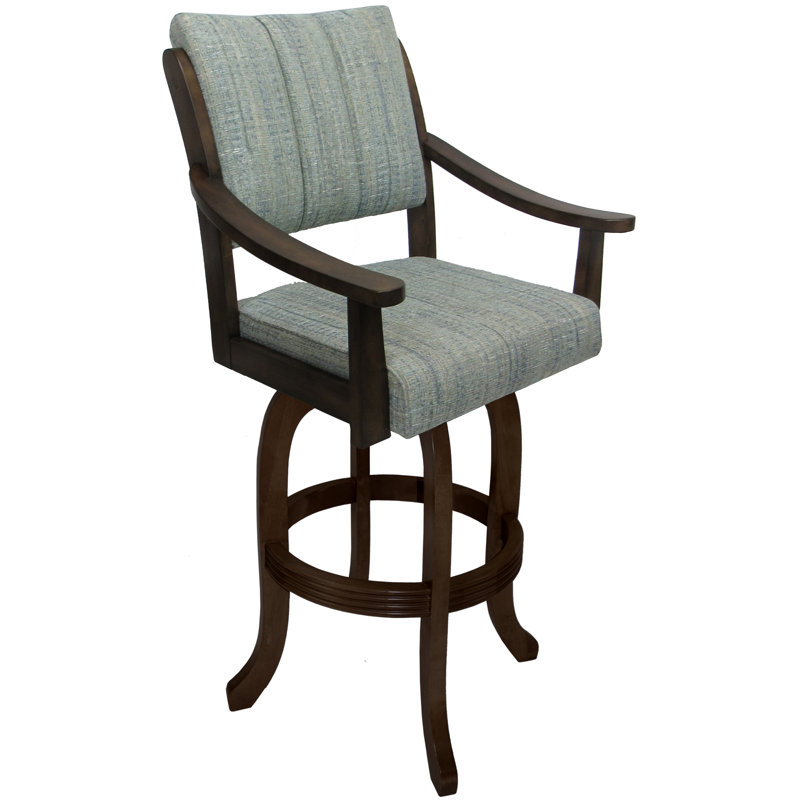 Radmilla Swivel Wood Bar Stool, Bar Stool (26" Seat Height), Watusi Aquatint Seat/New Brown Frame