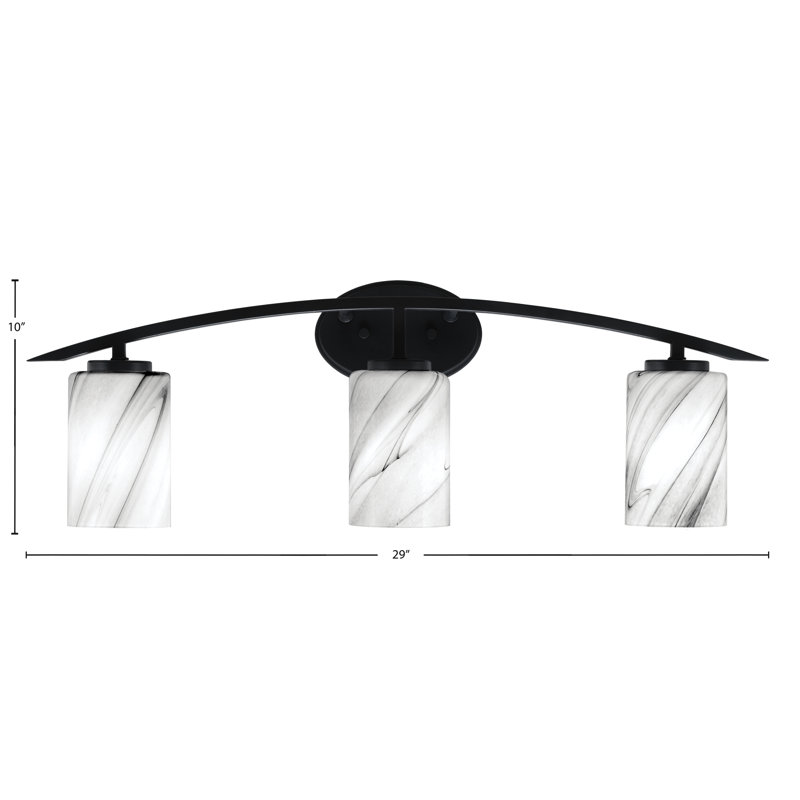 Barre d'éclairage de salle de bain 3 lumières avec verre tourbillon onyx 4 po, Noir mat