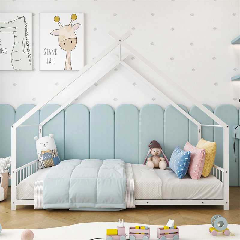 Cadre de lit simple en métal Montessori, Blanc, Twin