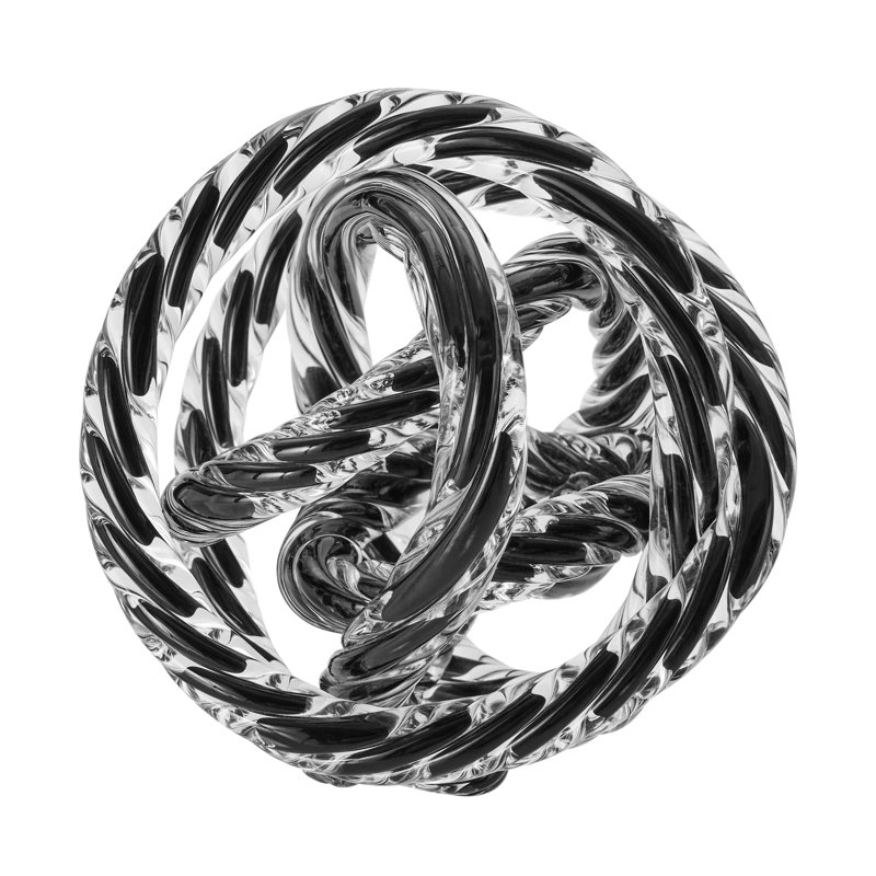 Marj Modern Glass Knot Loop Abstract Tabletop Sculpture, Black