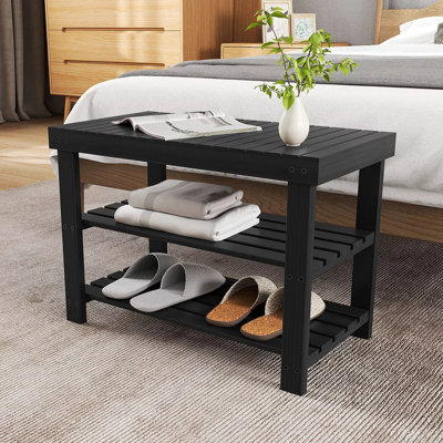Shoe Rack Bench, 3-Tier Bamboo Entryway Storage Organizer, Frontdoor, Bedroom, Bathroom, Balcony