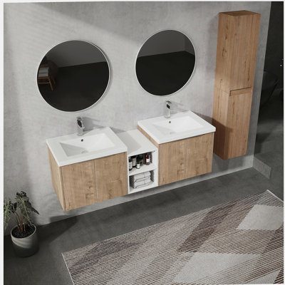 Meuble-lavabo mural 60 po avec lavabo et armoire latérale, portes à fermeture douce 60 po, armoire combinée 00112IMOx2-624IMOx2-612GWH (emballage KD)