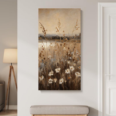 Vertical Vintage Canvas Wall Art Field Wildflower Painting, Rustic Framed Wall Art Nature Floral Picture for Living Room Bedroom Hallway Canvas Prints Wall Artwork Ready to Hang 20×40 Inch