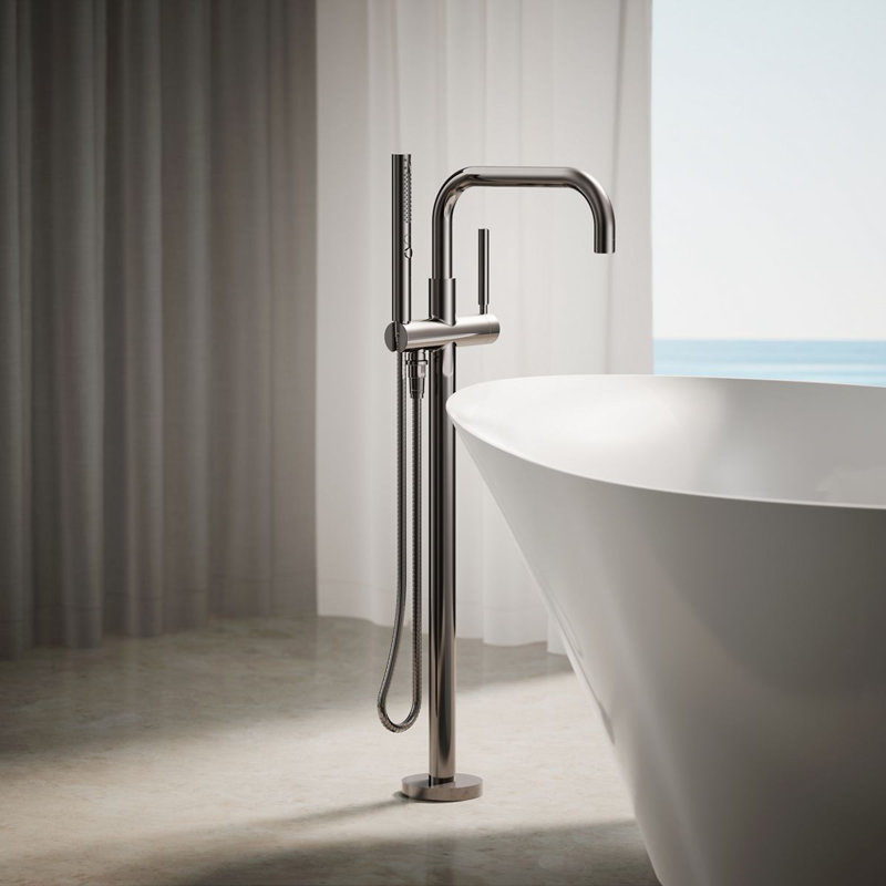 Purist Floor-Mount Bath Filler Trim with Handshower, Vibrant Titanium