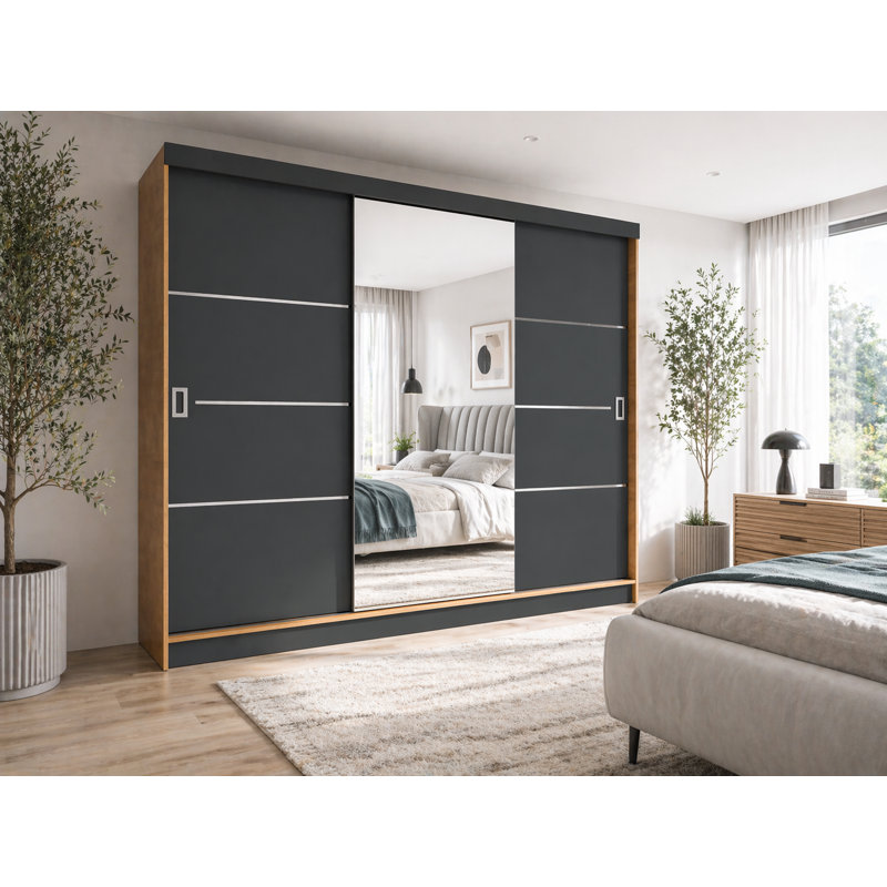 Amalberga 3 Door Solid + Manufactured Wood Wardrobe, Natural/Black